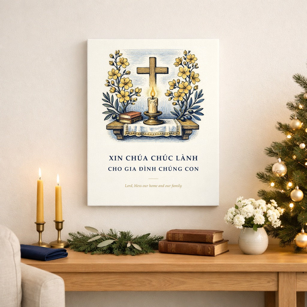 Vietnamese Catholic Home Prayer Canvas – Xin Chúa Chúc Lành