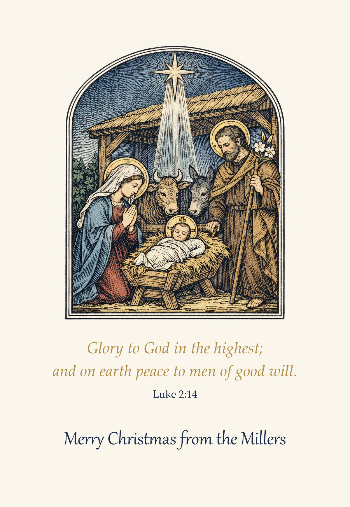 Design preview - Holy Family Christmas card with Nativity scene and Luke 2:14
