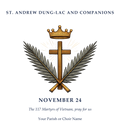 Design preview - St. Andrew Dung-Lac and Companions feast day tee print design with cross, crown and palms